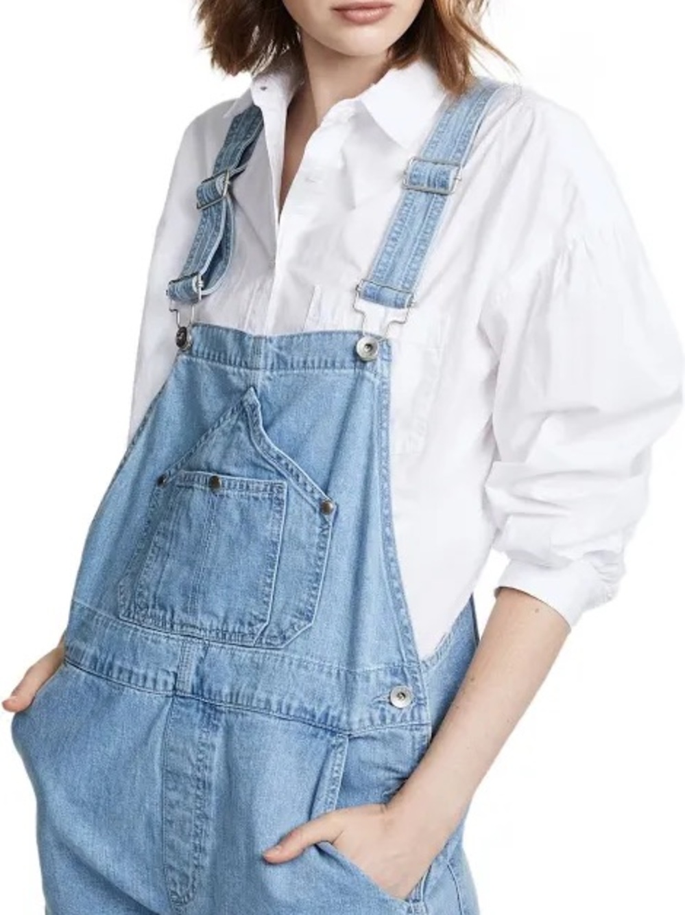 rag & bone Light Blue Denim Short Overalls
